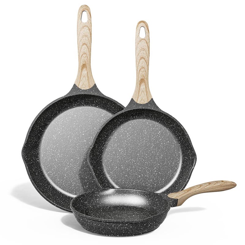 JEETEE Nonstick Frying Pans Set, Nonstick Omelette Skillet Set 3 Pcs, 8" 9.5" 11" Granite Non-Stick Frying pan with Bakelite Handle, Compatible with All Stovetops (Gas, Electric & Induction), Grey - Image 1